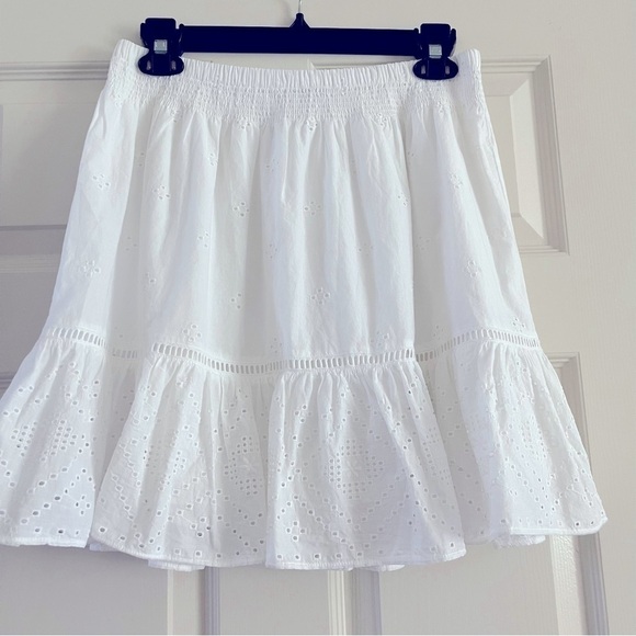 Madewell White Embroidery Eyelet Mini Skirt Women Size S Elastic Waist Cotton - Picture 6 of 11
